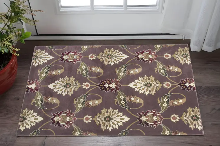 2' X 3' Plum And White Floral Area Rug