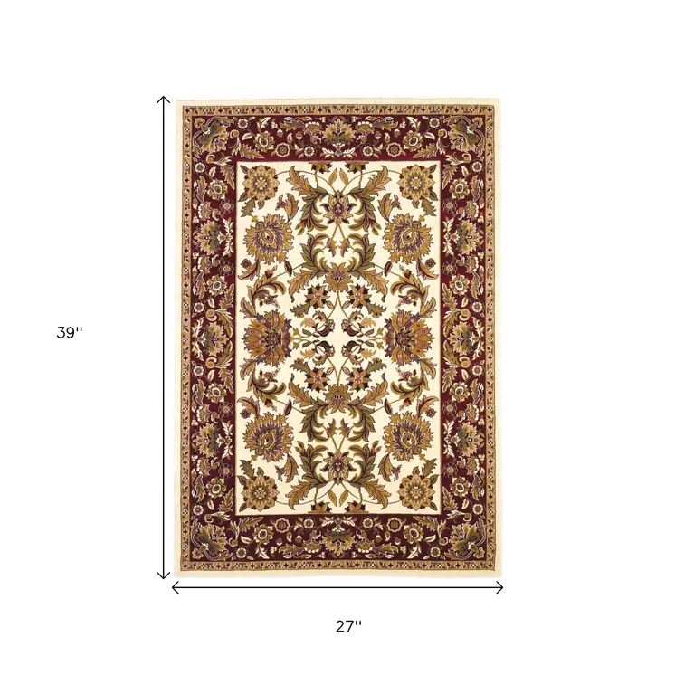 2' X 3' Ivory And Red Floral Area Rug