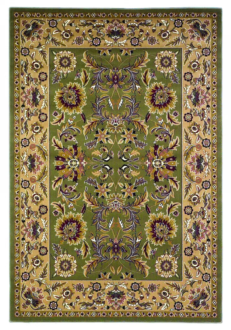 2' X 3' Green And Taupe Floral Area Rug