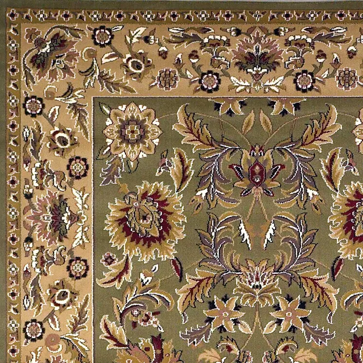 2' X 3' Green And Taupe Floral Area Rug