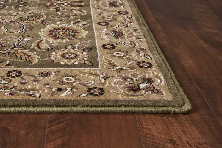 2' X 3' Green And Taupe Floral Area Rug