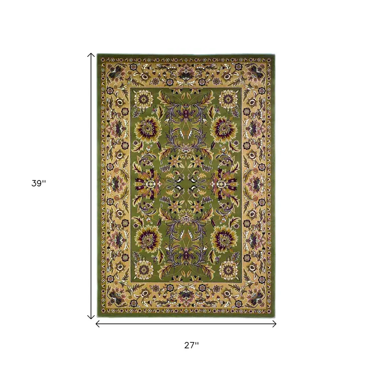 2' X 3' Green And Taupe Floral Area Rug