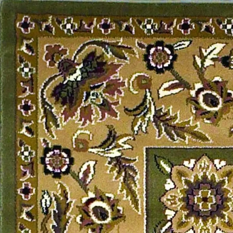 2' X 3' Green And Taupe Floral Area Rug