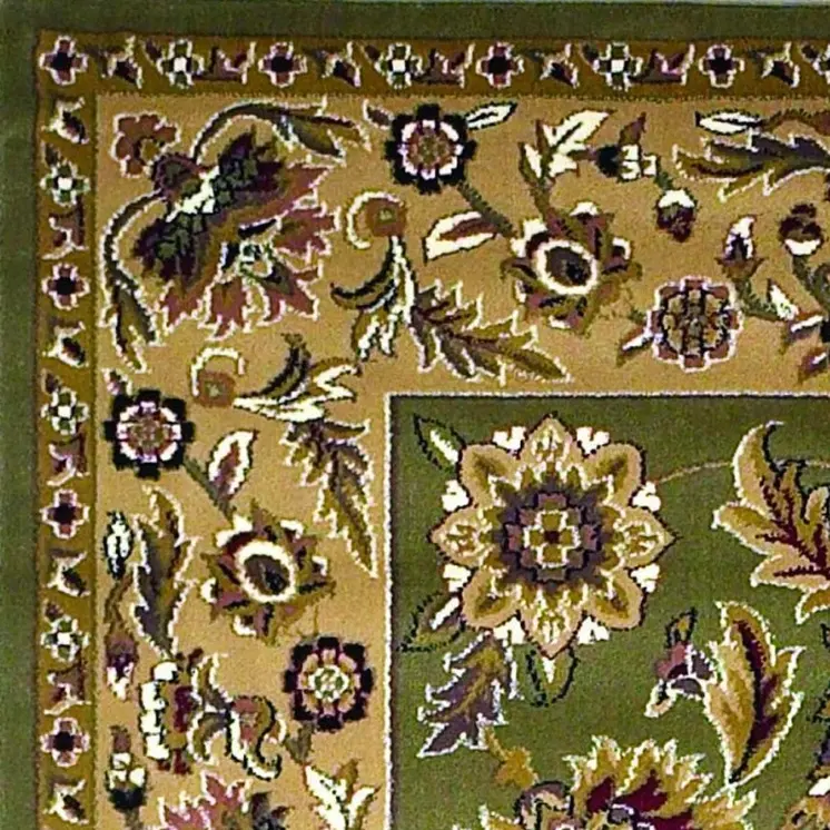 2' X 3' Green And Taupe Floral Area Rug