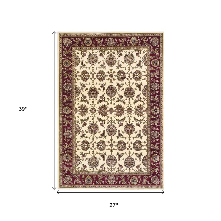 2' X 3' Ivory And Red Floral Area Rug