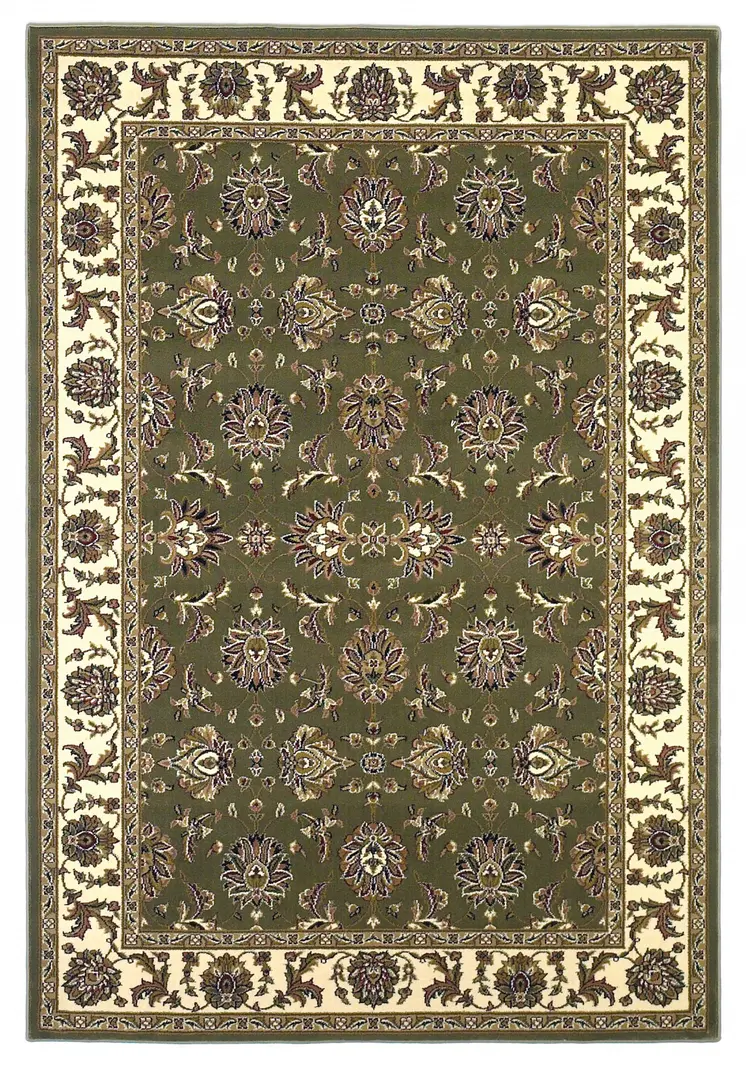 2' X 3' Green And Ivory Floral Area Rug