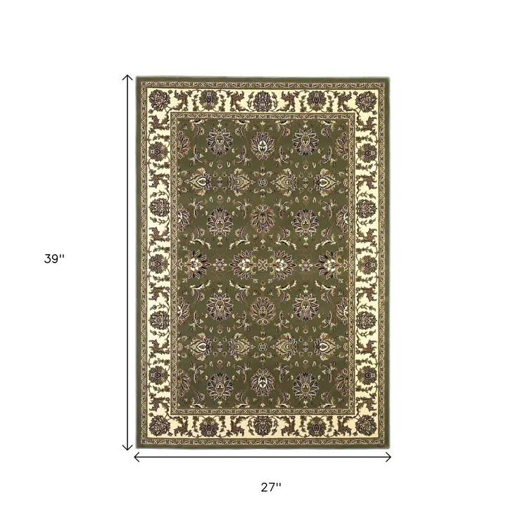 2' X 3' Green And Ivory Floral Area Rug