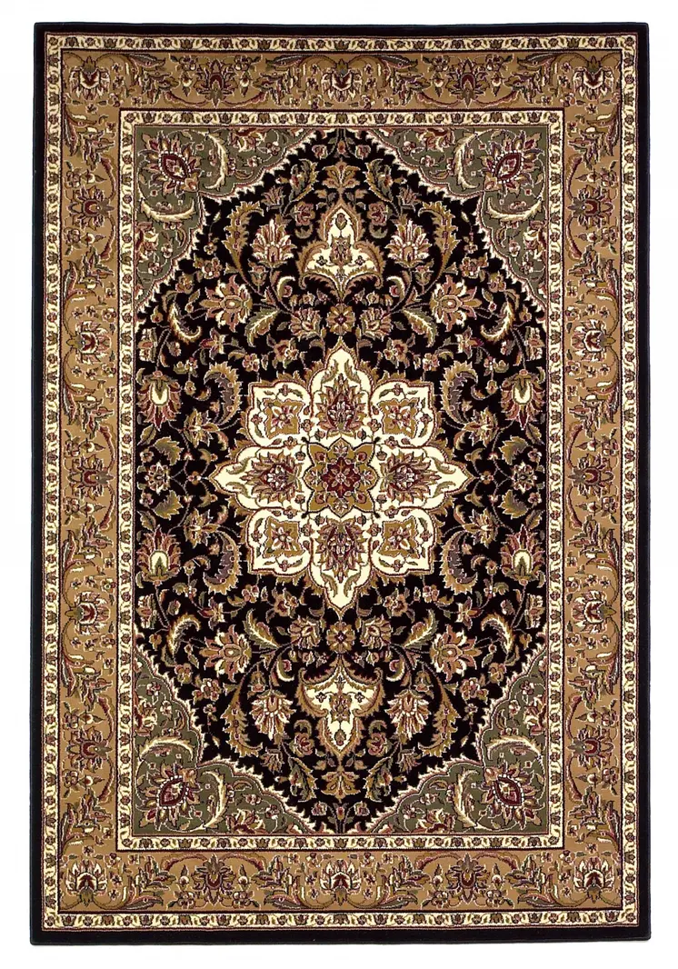 2' X 3' Black And Beige Floral Medallion Area Rug