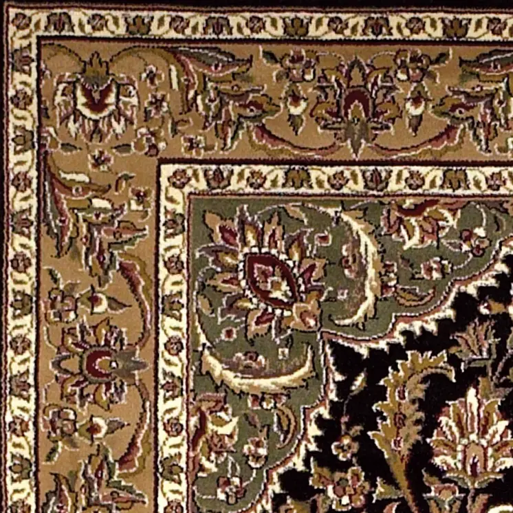 2' X 3' Black And Beige Floral Medallion Area Rug