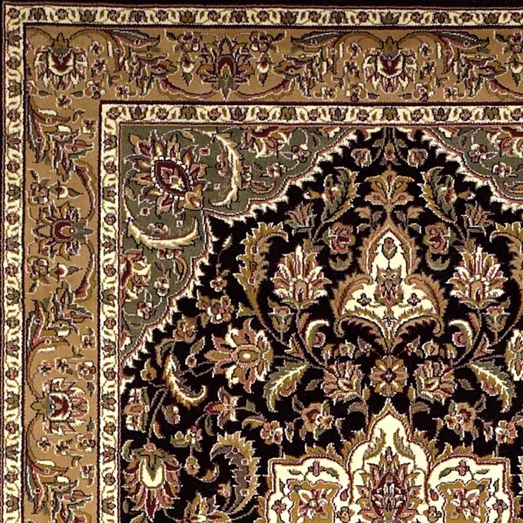 2' X 3' Black And Beige Floral Medallion Area Rug