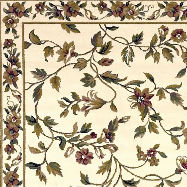2' X 3' Ivory And Green Floral Vines Area Rug