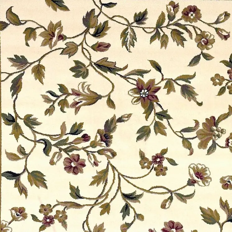 2' X 3' Ivory And Green Floral Vines Area Rug