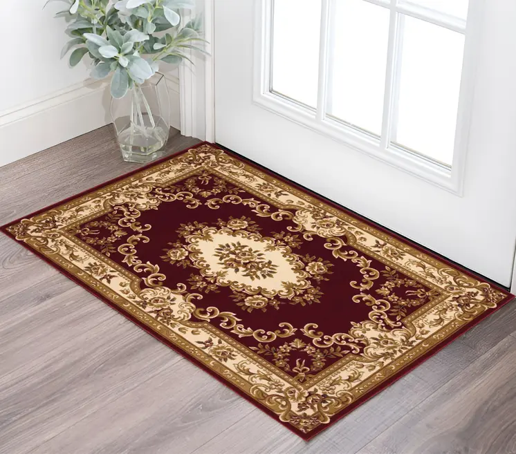 2' X 3' Red and Ivory Floral Border Area Rug