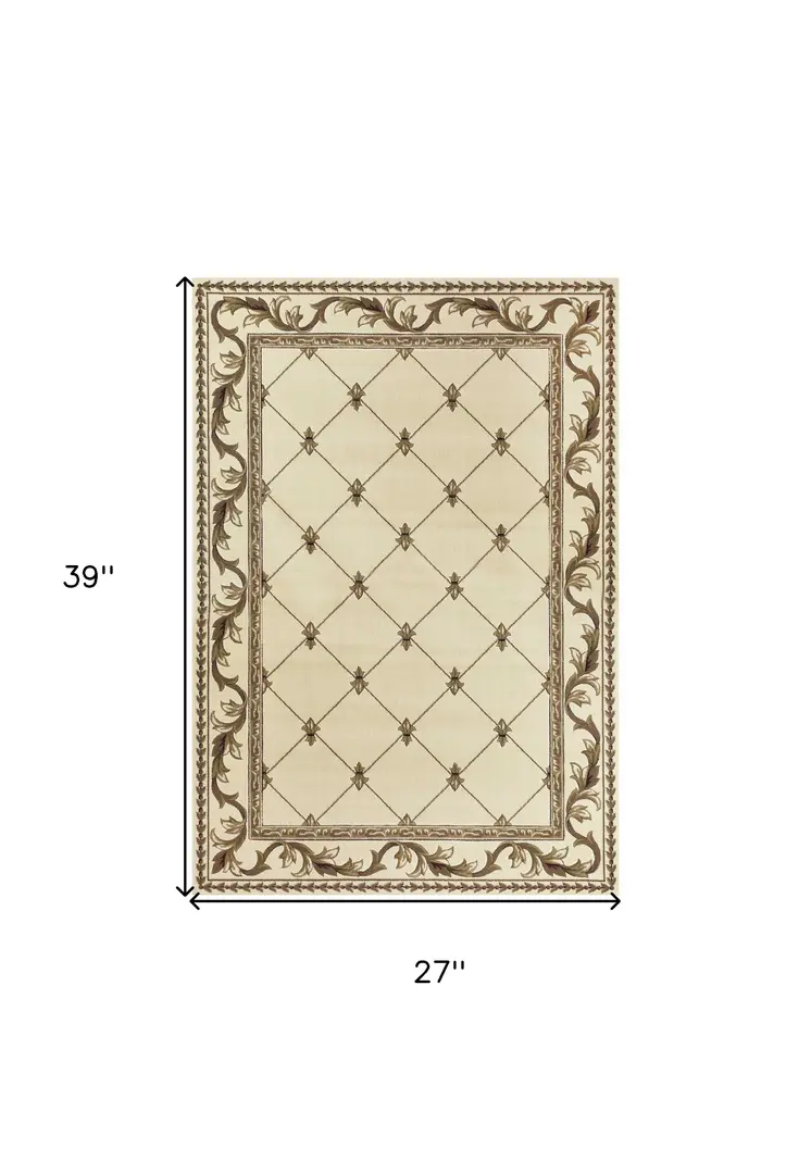 2' X 3' Ivory And Brown Floral Area Rug
