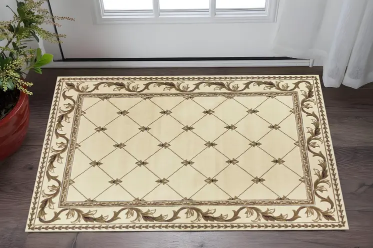 2' X 3' Ivory And Brown Floral Area Rug
