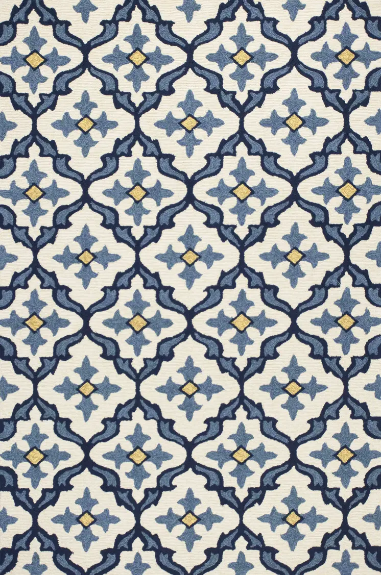 2' X 3' Ivory and Blue Moroccan Handmade Indoor Outdoor Area Rug