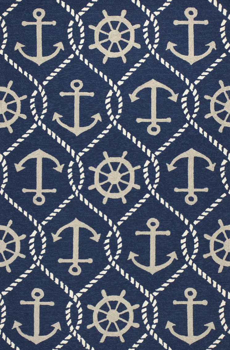 2' X 3' Navy Blue Gold And White Nautical Handmade Indoor Outdoor Area Rug
