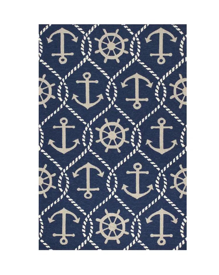 2' X 3' Navy Blue Gold And White Nautical Handmade Indoor Outdoor Area Rug