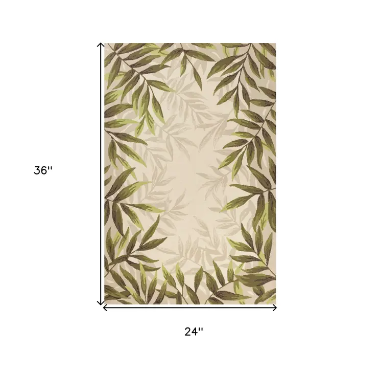 2' X 3' Beige Floral Handmade Indoor Outdoor Area Rug