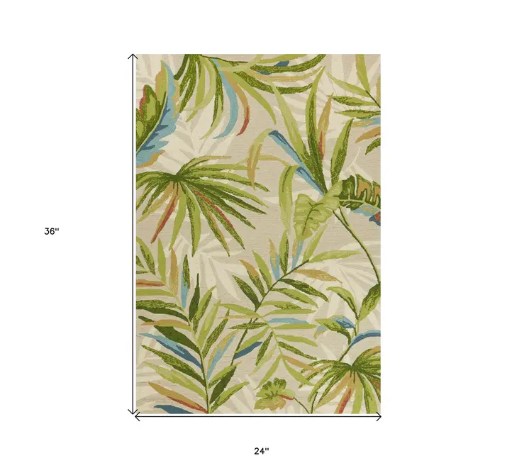 2' X 3' Sand Botanical Leaves Hand Tufted Area Rug