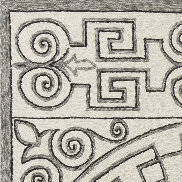 2' X 3' Gray And Ivory Damask Indoor Outdoor Area Rug