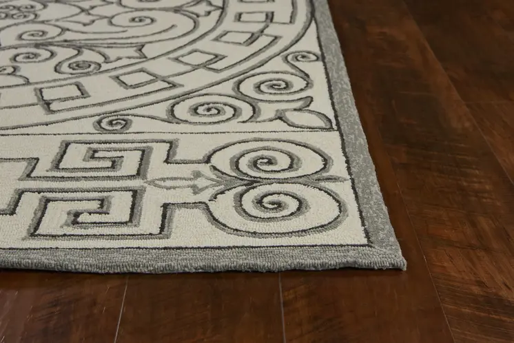 2' X 3' Gray And Ivory Damask Indoor Outdoor Area Rug