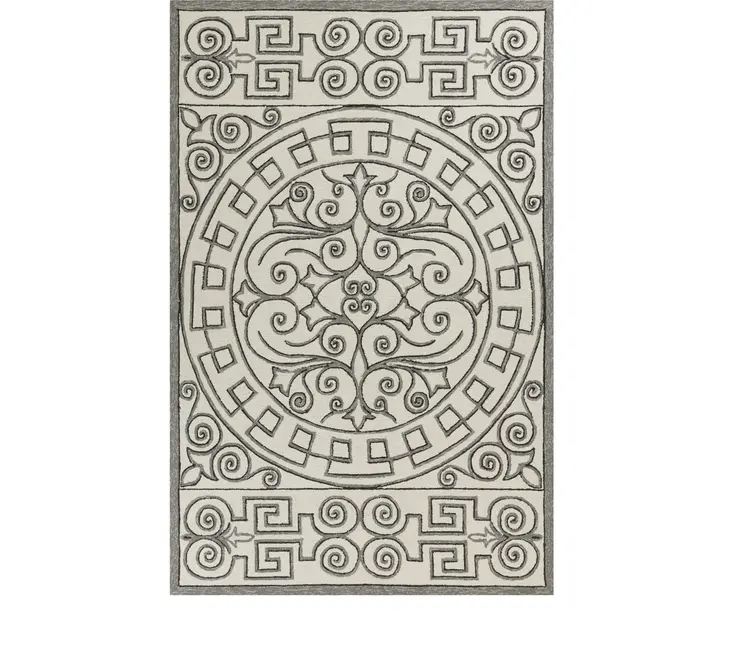 2' X 3' Gray And Ivory Damask Indoor Outdoor Area Rug
