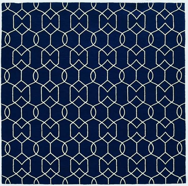 2' X 3' Navy Blue Geometric Hand Hooked Area Rug