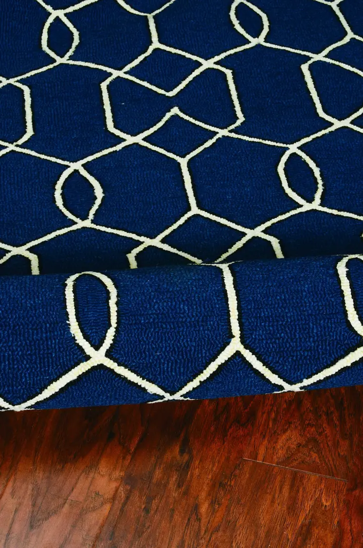 2' X 3' Navy Blue Geometric Hand Hooked Area Rug
