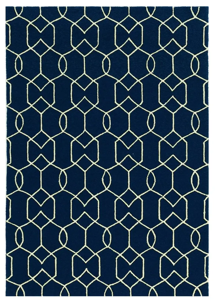 2' X 3' Navy Blue Geometric Hand Hooked Area Rug