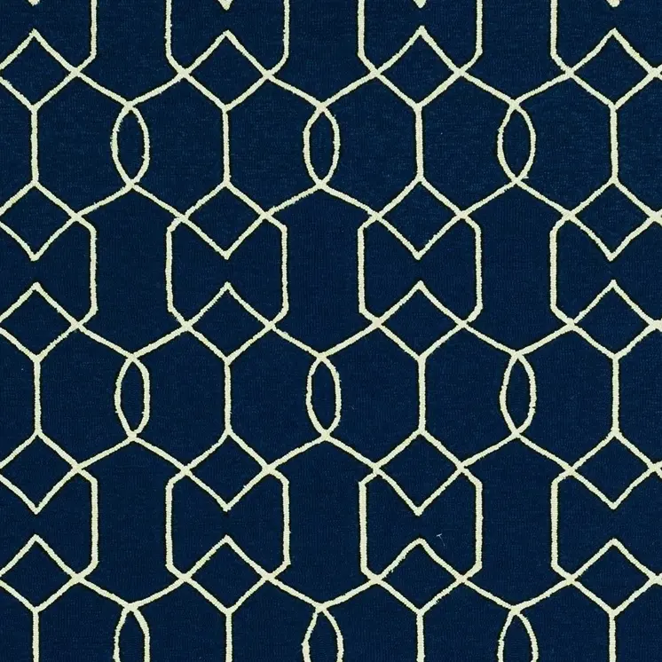 2' X 3' Navy Blue Geometric Hand Hooked Area Rug