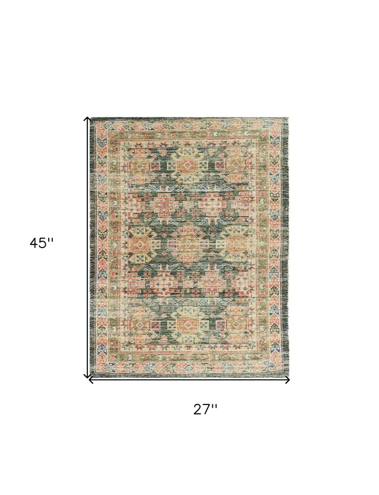 2' X 4' Charcoal Medallion Hand Woven Distressed Area Rug