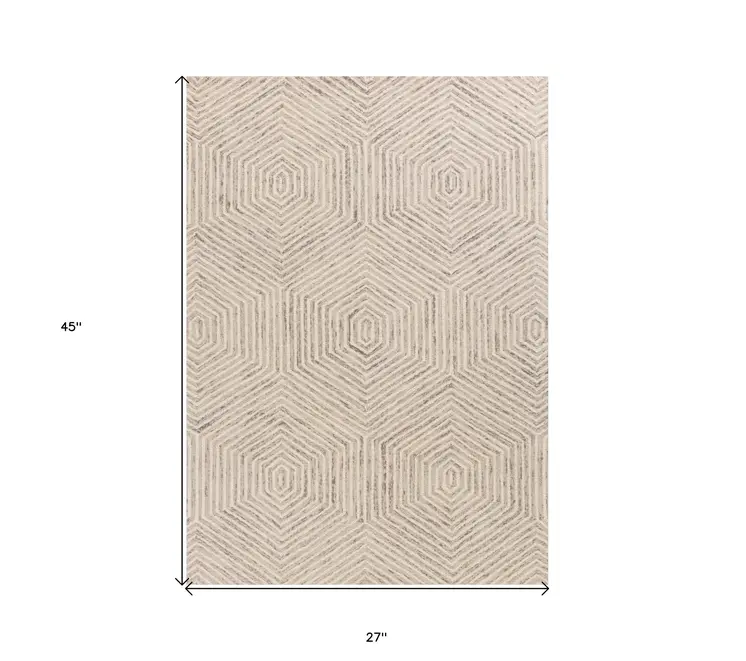 2' X 4' Ivory Wool Hand Tufted Area Rug