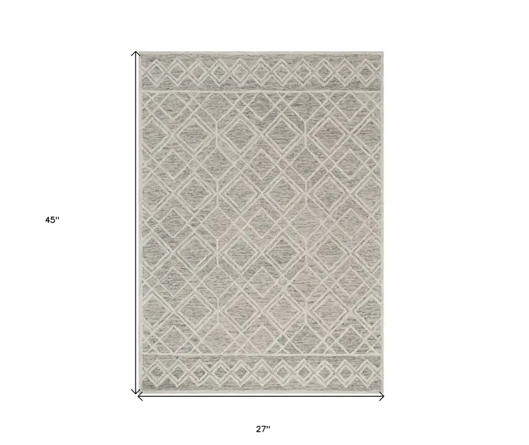 2' X 4' Sand Wool Geometric Hand Tufted Area Rug