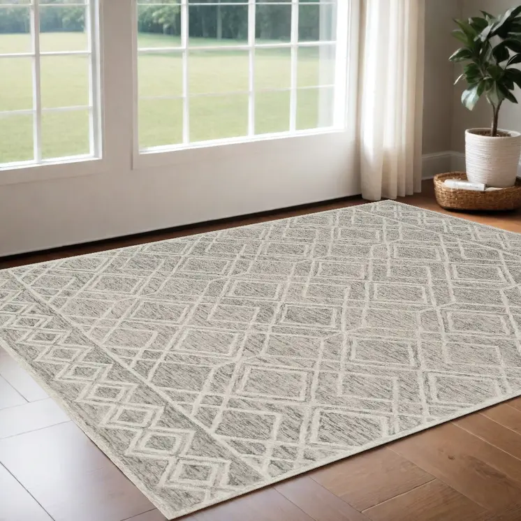 2' X 4' Sand Wool Geometric Hand Tufted Area Rug