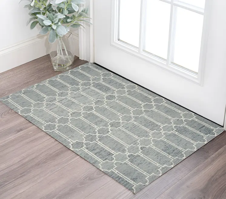 2' X 4' Blue Wool Geometric Hand Tufted Area Rug