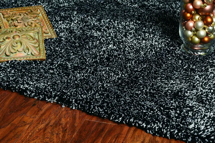 2' X 4' Black And White Shag Hand Woven Area Rug