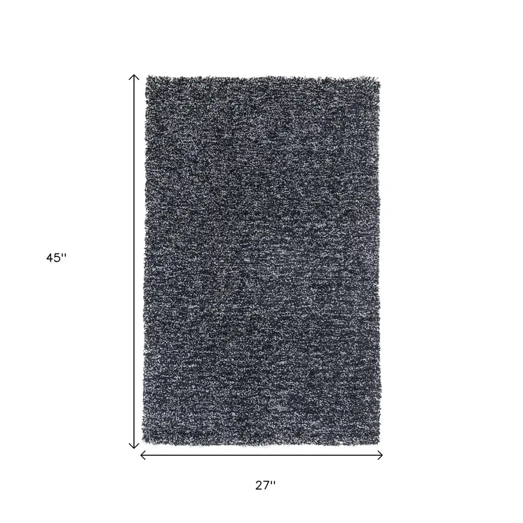 2' X 4' Black And White Shag Hand Woven Area Rug