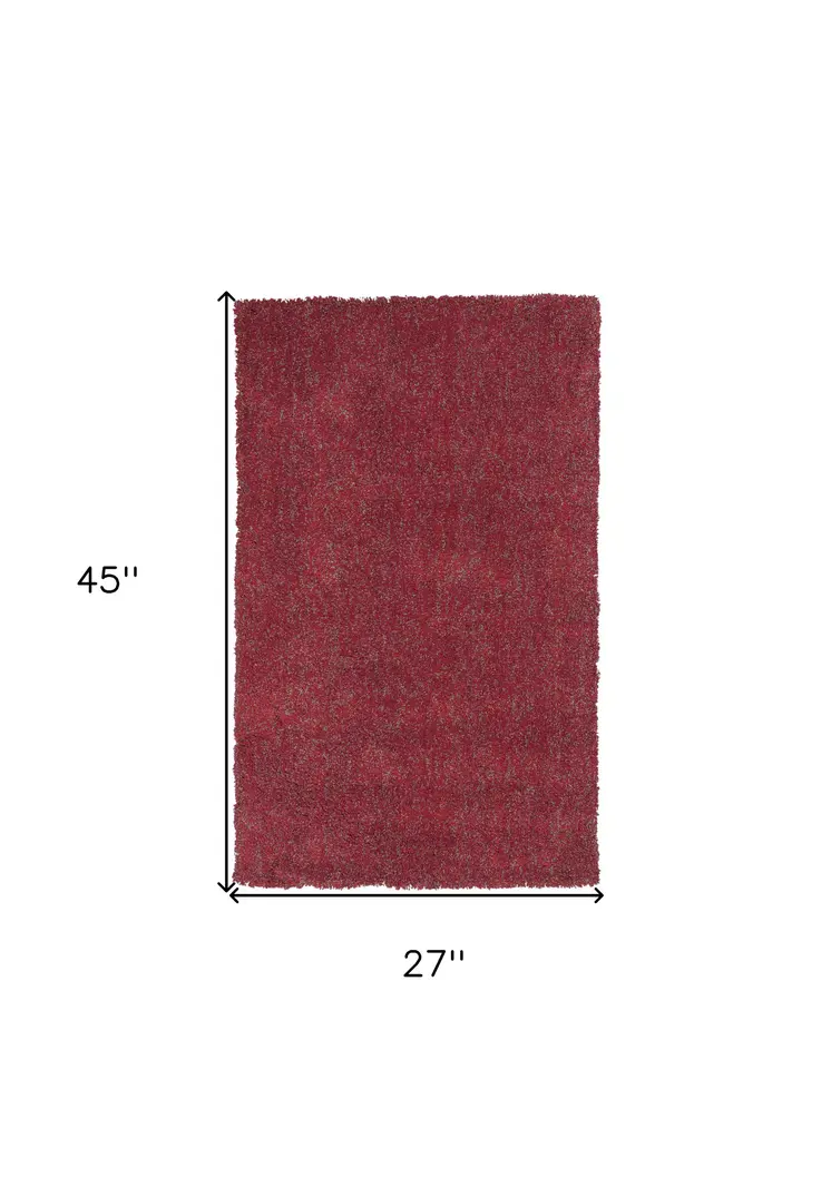 2' X 4' Red Shag Hand Woven Area Rug