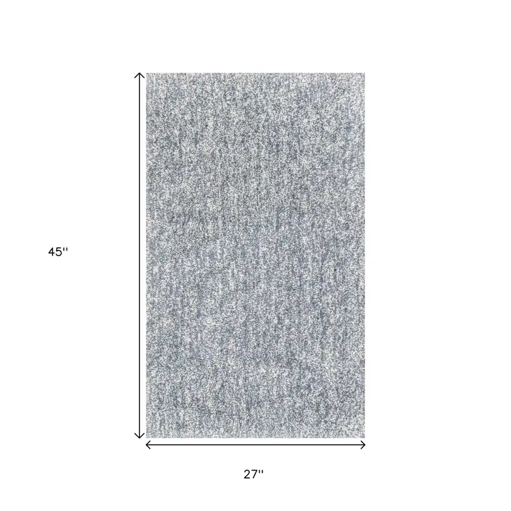 2' X 4' Slate Blue And Ivory Shag Hand Woven Area Rug