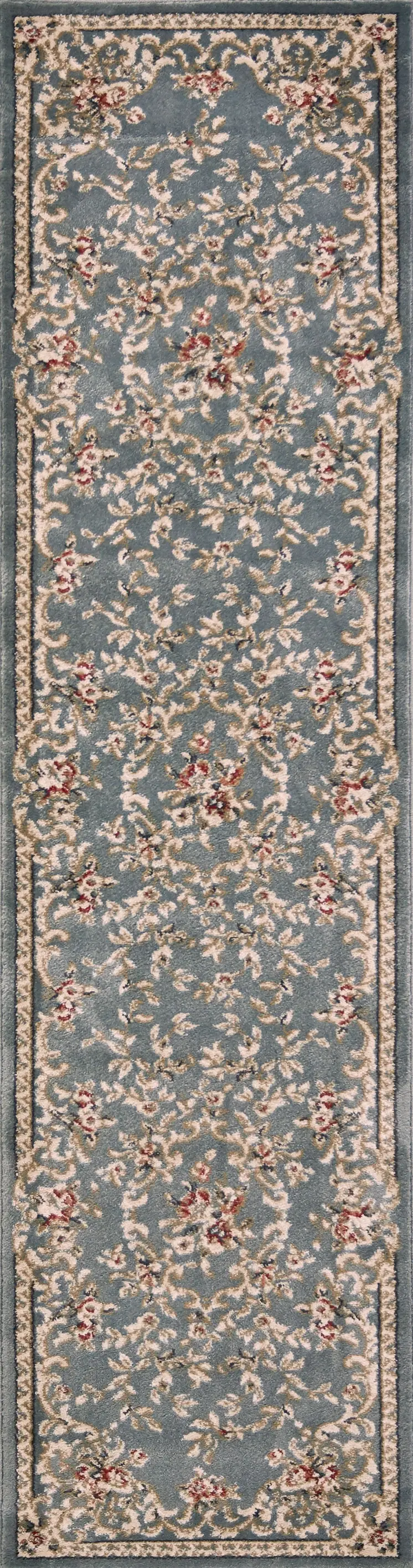 8' Slate Blue And Red Floral Runner Rug