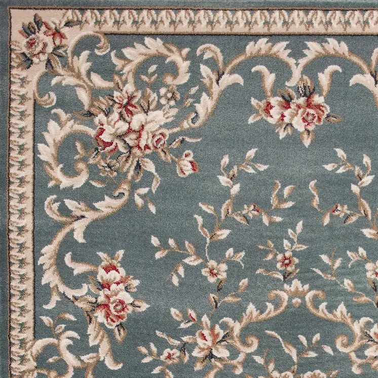 8' Slate Blue And Red Floral Runner Rug