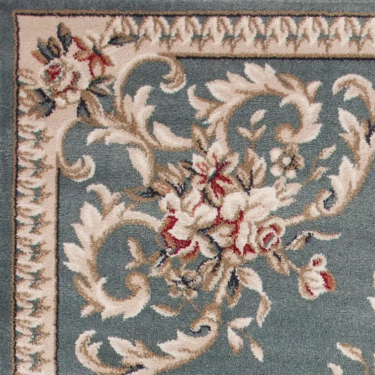 8' Slate Blue And Red Floral Runner Rug