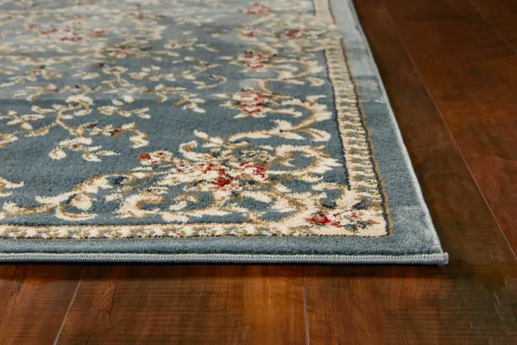8' Slate Blue And Red Floral Runner Rug