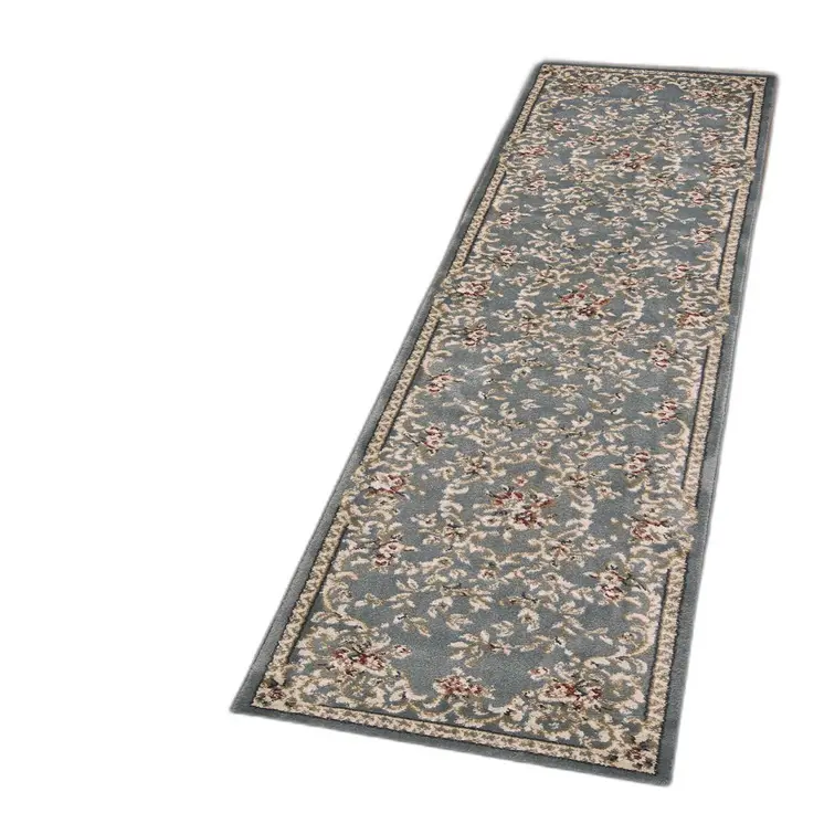 8' Slate Blue And Red Floral Runner Rug