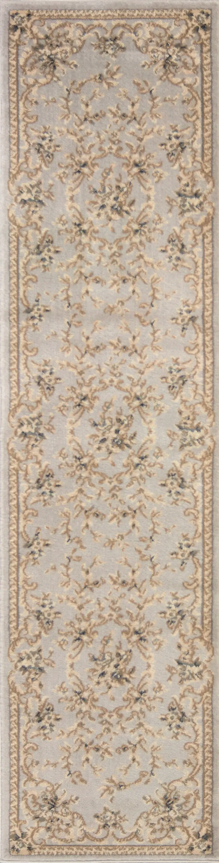 8' Light Gray And Tan Floral Runner Rug