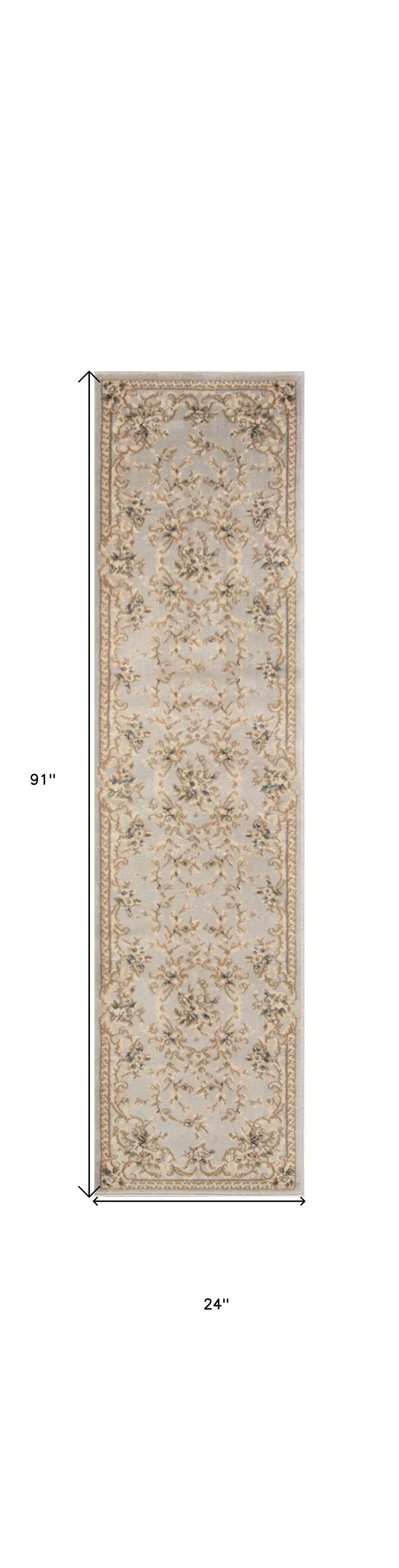 8' Light Gray And Tan Floral Runner Rug