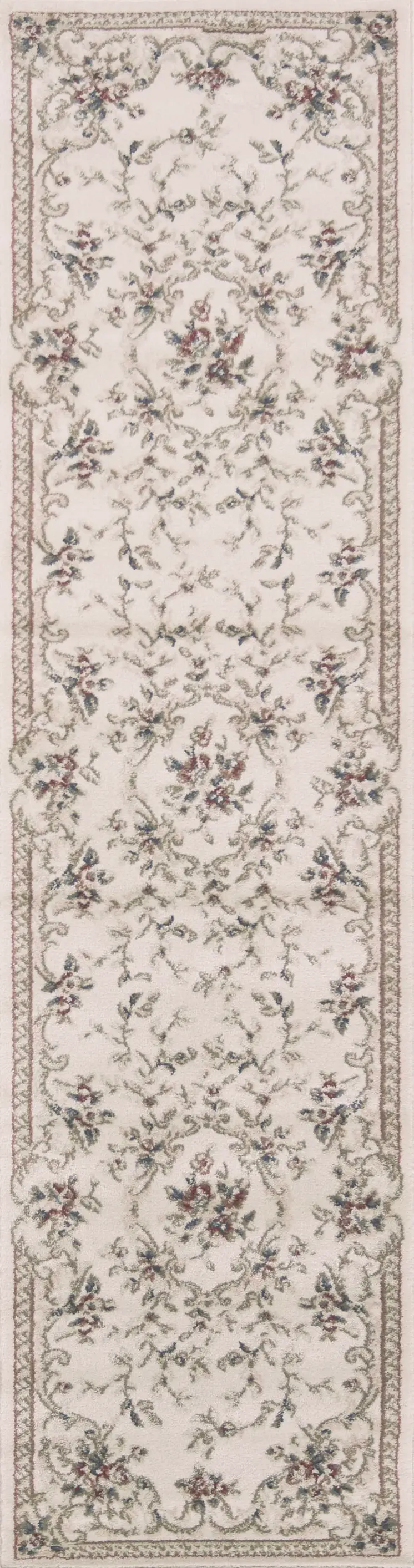 8' Ivory And Green Floral Runner Rug