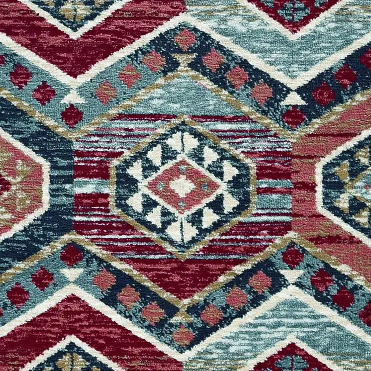7' Red And Blue Geometric Runner Rug