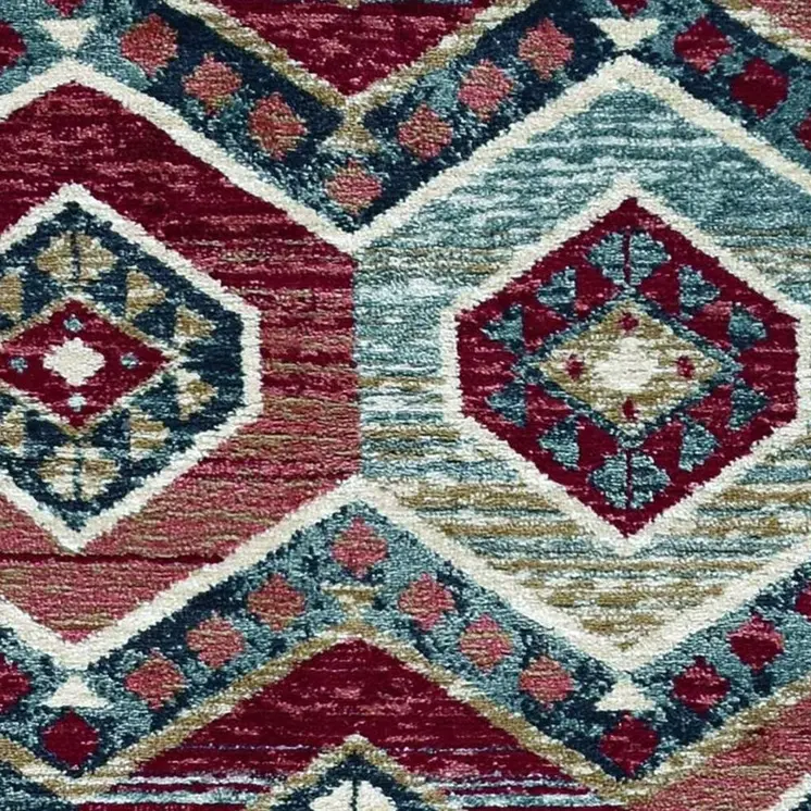 7' Red And Blue Geometric Runner Rug